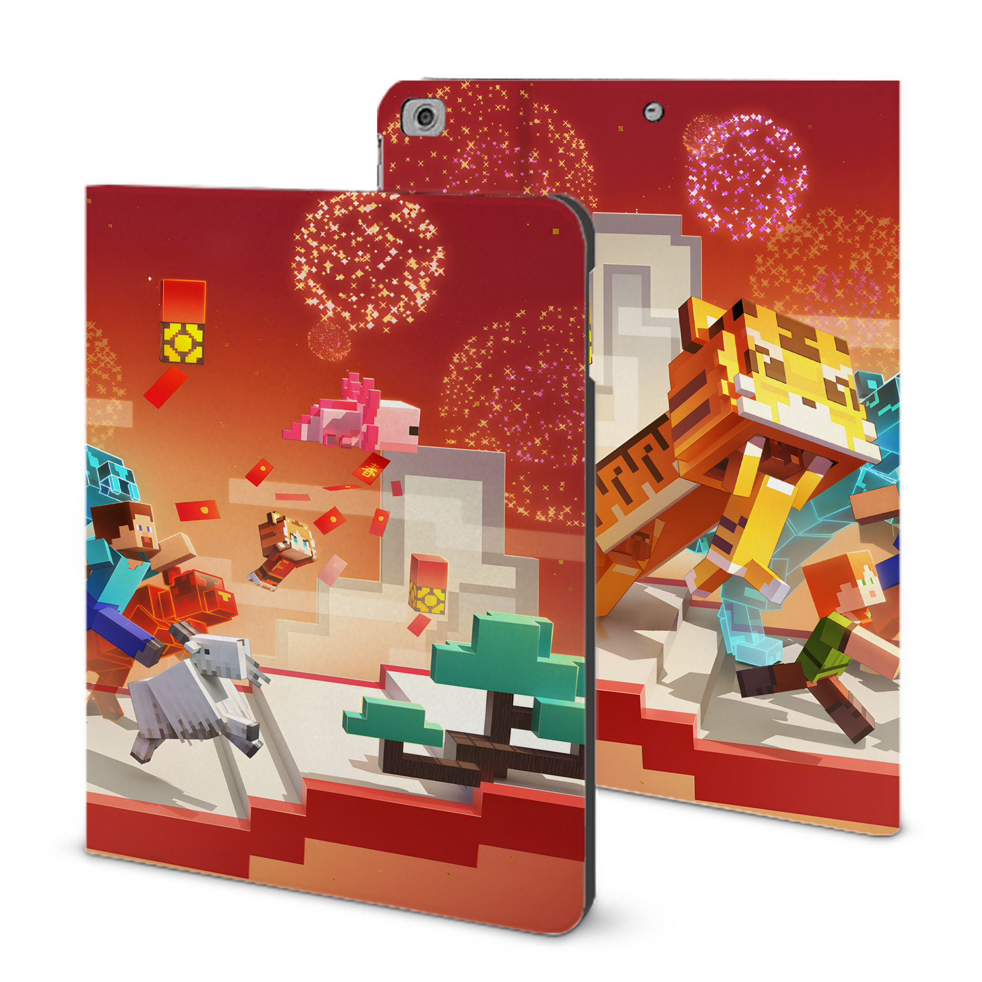 （画像用） マインクラフト ブロックの世界 Minecraft MC Block world IPad ケース ブック型 PUレザー TPU 耐衝撃 軽量 薄型 ペン収納なし 全面保護 IPad 各モデル対応